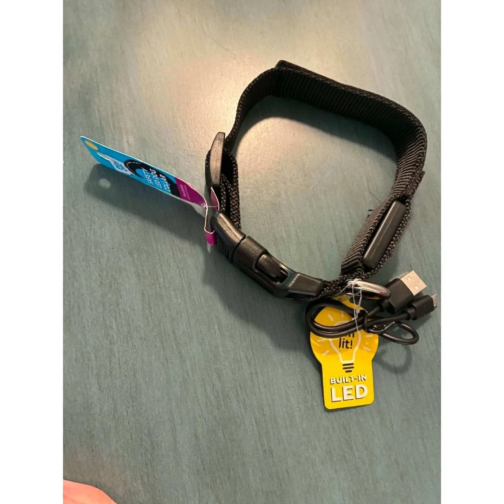 Play On! Dog Accessory Set XS/S Pink Black‎ LED Collar Leash Bark Bling Necklace